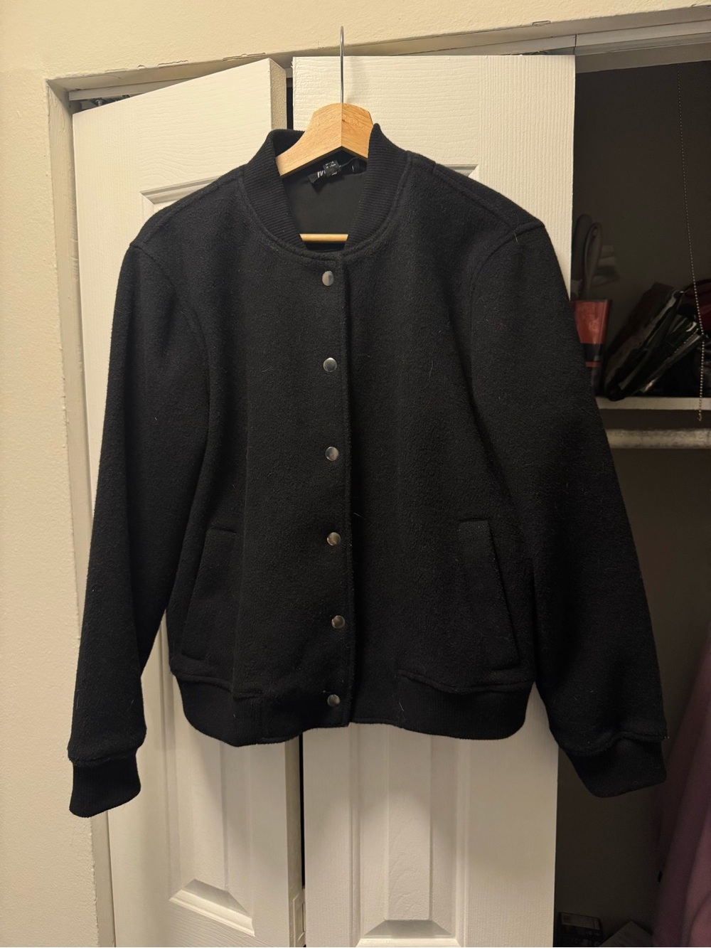Black Women's Bomber Jacket with Snap Front